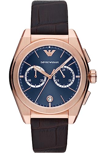 Emporio Armani Watch for Men, Quartz 2 sub dial Chronograph Movement and 43mm Case Size with Leather Strap