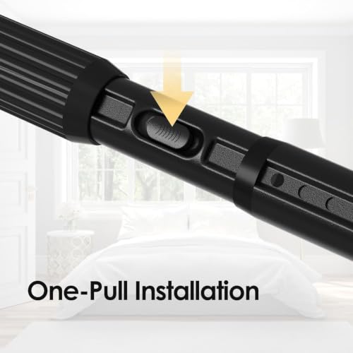 Image of Black Tension Curtain Rod 41-84 In(4-7Ft), Curtain Rod No Drilling for Window or Bathroom,Outdoor Tension Rods for Patio, Heavy Duty Shower Rod,Rod Diameter 1.26In-One-bond stretching