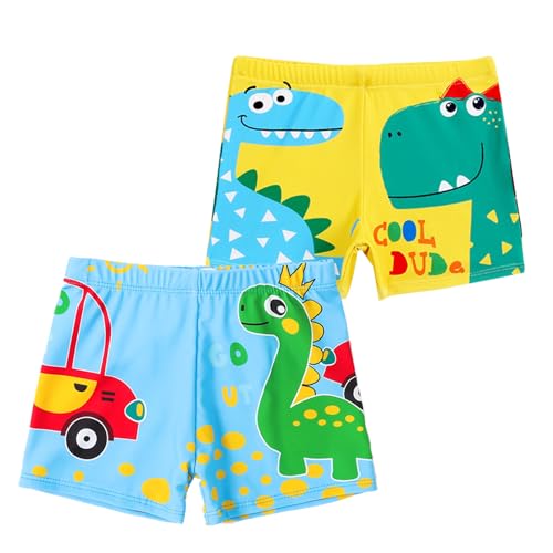 NautySaurs 2-pack pojkar badshorts 5–13 år stora pojkar badmode dinosaurie barn badbyxor, Dinosaurie i blått och gult, 5-7 År