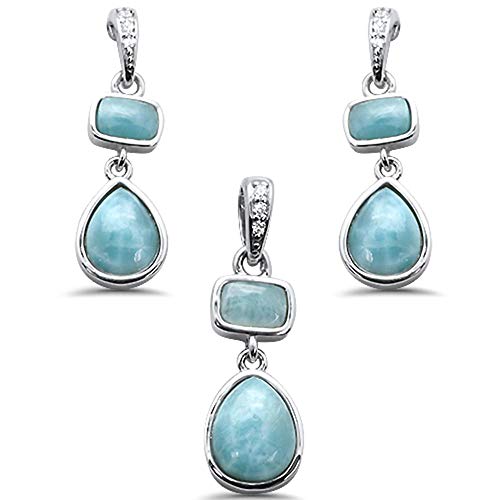 CloseoutWarehouse Multiple Shape Larimar Cubic Zirconia Dangling Pendant Earrings Set Sterling Silver - Main Image