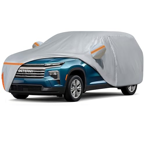 Waterproof Car Cover for 2009-2026 Chevrolet Chevy Traverse, Custom-fit All Weather Sun Rain UV Dust Snow Protection Windproof Outdoor Car Cover with Door Zipper and Cotton Lining-Grey