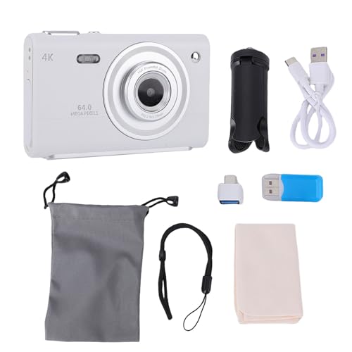 Cámara Digital 4K 64MP con Zoom 16X y Doble Cámara, Flash y Estabilizador, Compacta para Vlogs y Fotografía - Alta Resolución, Autofocus Rápido, Jóvenes y Adultos (Blanca)