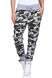 121 Shirtella Damen Camouflage Militär Hose Sweatpants Jogginghose Baumwolle Freizeithose Sweathose mit Gummibund Grau