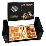 BEMMY 24 Kit Jogo de Talheres, Talheres de aço inoxidável，Caixa de Presente Luxuosa para Talheres, Faca, Garfo e Colher,Jogo Faqueiro Conjunto Aço Inox Luxo Jogo (Ouro)