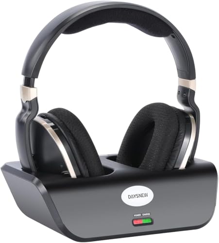 Daysnew Optical Wireless Headphones for TV Watching, Over-Ear Headphones for Seniors with Charging Dock and Volume Control, Plug and Play, Black