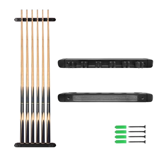 Naissgo Pool Cue Holder 6 Pieces Wall-Mounted Pool Cue Rack Wooden Billiard Cue Rack Snooker Stick Holder for Billiard Clubs Bars Snooker Games