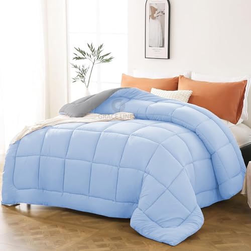 Image of 600 GSM Heavy Winter Comforter Single Size 60 inchX90 inch - 600 GSM Winter Blanket Comforter /Rajai /Duvet Microfiber Super Soft Fluffy Single Size - Sky Blue /Silver Grey Color