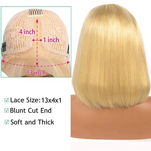 180% Density HD Blonde 613 Bob Wigs Human Hair, 13x4x1 T Part Blonde 613 Lace Front Wigs Human Hair, Middle Part 8 Inch