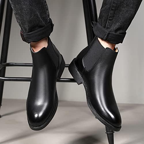 Santimon Mens Black Leather Dress Casual Chelsea Boot Chukka Ankle Boots 6 US | Image 5
