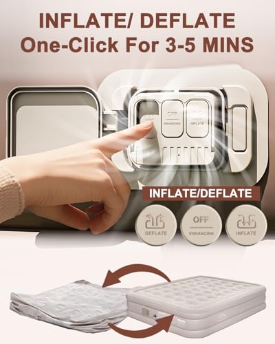 Image of Air Mattress Queen with Built in Pump and Light,Queen Air Mattress with Built in Pump,15.8 inch Height,Self Inflating with Flocking Fabric, Ideal for Camping, Guests, and Hiking