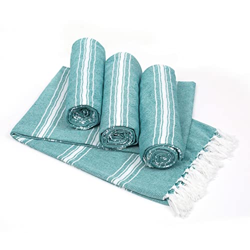 Belizzi Home Peshtemal Turkish Towel 100% Cotton Chevron Beach Towels Oversized 36X71 Set Of 4, Beach Towels For Adults, Soft Durable Absorbent Extra Large Bath Sheet Hammam Towel - Teal #TOP16