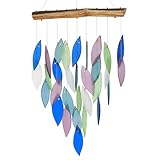 Blue Handworks Mountain Ridge Waterfall & Driftwood Chime, Sandblasted Glass and Found Wood Handcrafted Wind Chime