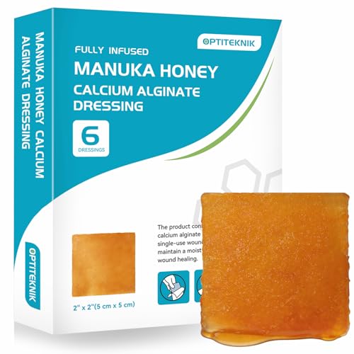 Fully Infused Manuka Honey Calcium Alginate Dressing 2x2 Inch 6-Pack | Non-Adherent Wound Care Bandage for Burns Ulcers Cuts Abrasions