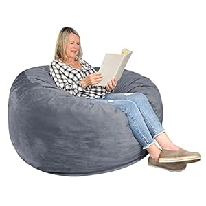 [Velvet Cover] Large Bean Bag Chair: 3 ft Memory Foam Bean Bag Chairs for Adults with Filling,Adult/Kids Bean Bag Chair with Filler Included,Soft Faux Fur Fabric,Dark Gray,3 Foot