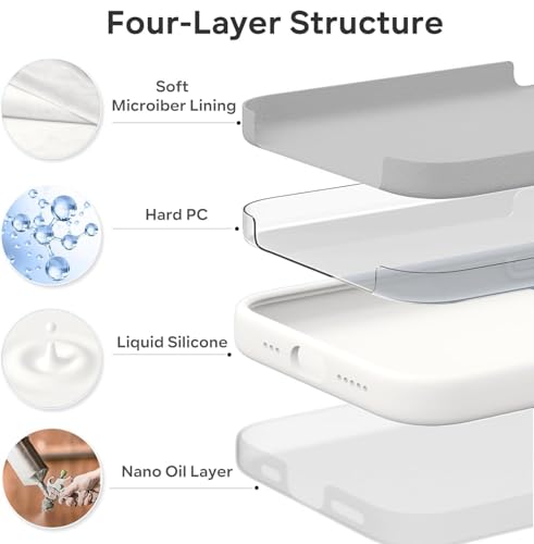 Image of VONZEE Microfiber Logo Cut Cover Compatible for iPhone 15 Pro Case Liquid Silicone Cases Non-Slip Full Body Protective Covers Shockproof Back Cover with High Raised Camera (6.1 inch, White)