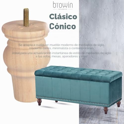 Patas de madera de 4 pulgadas para sofá y muebles con pernos de 5/17'' 7