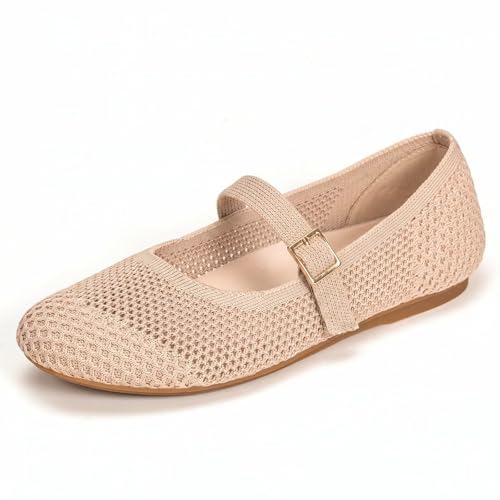 Image of Frank Mully Women's Mary Jane Flats Comfortable Dressy Ballet Flats Casual Round Toe Slip On Washable Knitted Fabric Office Work Woman Shoes