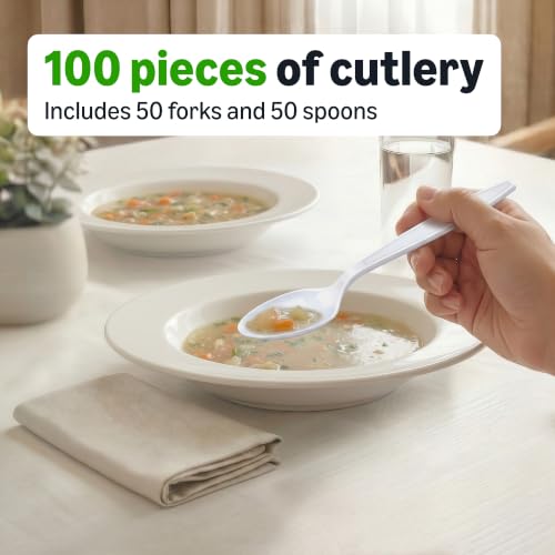 Amazon Basics Disposable Everyday White Forks & Spoons, 100 Count - image 4