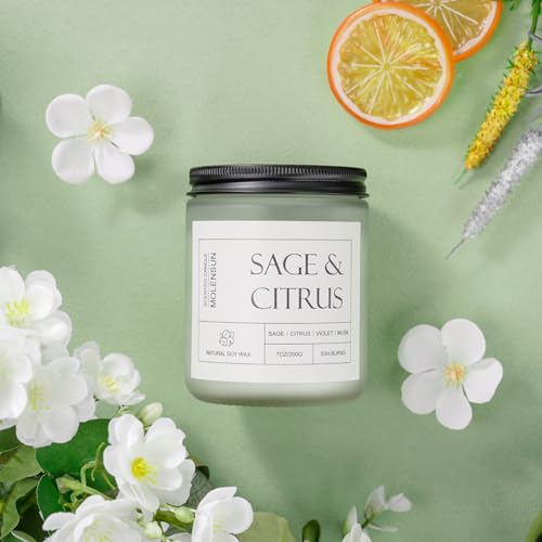 Sage &Citrus Scented Candles, Aromatherapy Jar Candle, 7 oz 50 Hour Long Lasting Candles, Soy Wax Candle Gift for Women - Image 5