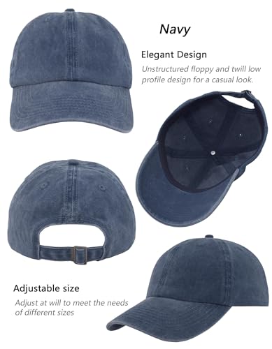 Image of 3 Pack Vintage Washed Cotton Adjustable Baseball Caps for Men Women Unstructured Low Profile Plain Classic Dad Hat