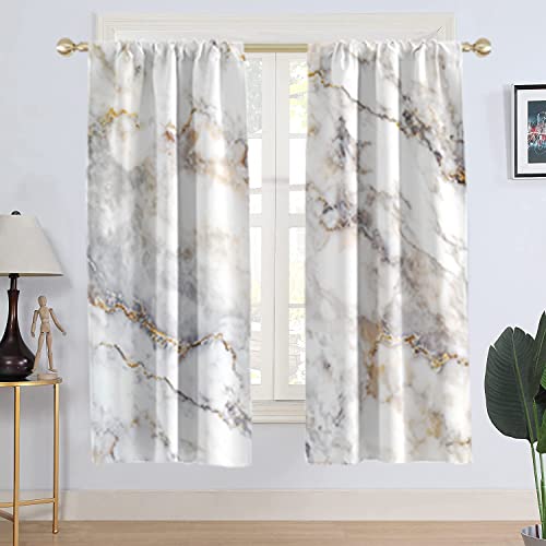 Aatter Marble Texture Window Curtain Blurry Striped Marbling Grey And White Vintage Stone Printed Curtains Living Room Bedroom Window Drapes Treatment Fabric 1 Pair, 42" W X 63" L, Abstract #TOP1