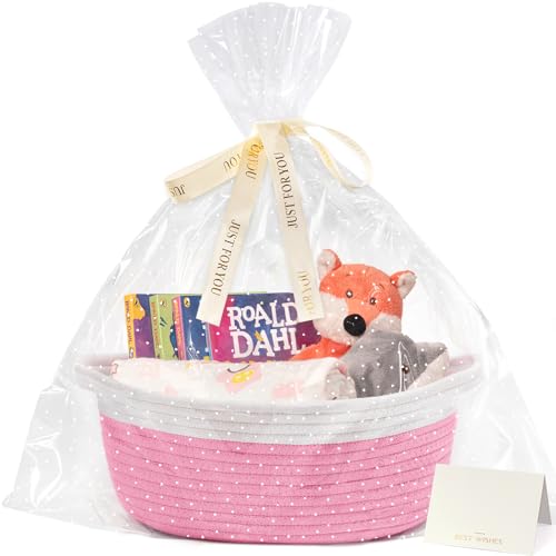 Image of CHICVITA Gift Basket Empty with Bags & Ribbon for Baby Shower, Pink