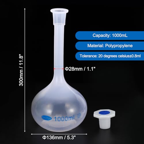 Flacon volumétrique polypropylène gradué 1000ml pour science PATIKIL