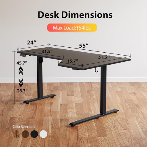 Image of Agilestic Electric Standing Desk, Height Adjustable Desk, 55 x 32 Inch Sit Stand up for Work Office Home, L Shaped Ergonomic Rising Computer Table with Memory Preset, Black