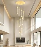 cenozo 10 Lights Modern Chandeliers for Staircase Entryway LED Dimmable Glam Chandelier Light Fixutres Stairwell Foyer Entrance Living Room Dining Room Gold