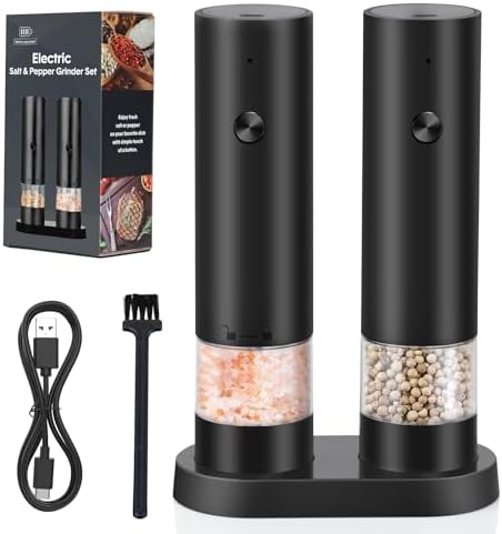 Electric Salt and Pepper Grinder Set, USB Rechargeable Electric P...