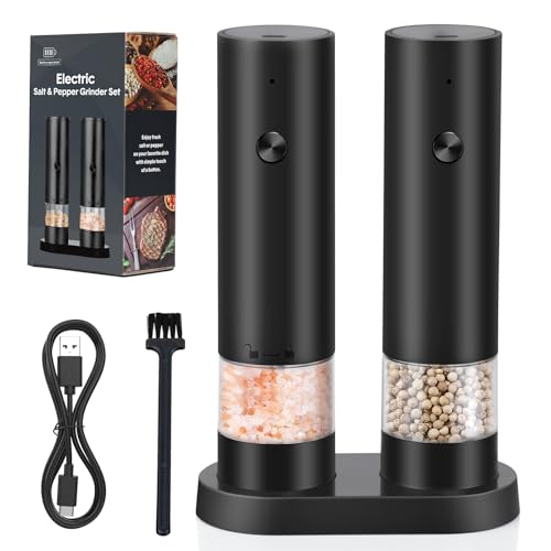 iWarmbase Ensemble De Moulin à Poivre Électrique- Rechargeable USB, Lot de 2 Moulins à Épices avec Base- Grossièreté Réglable Moulins à Sel Et Poivre...