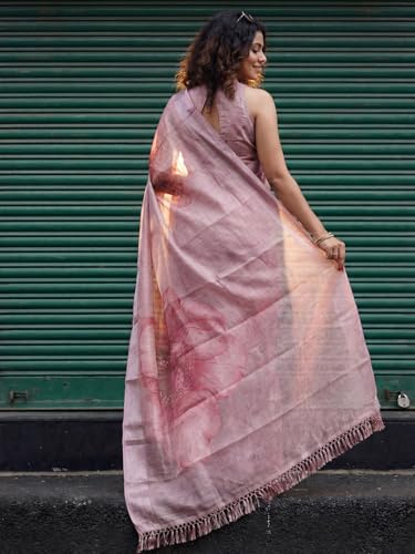 Image of AKHILAM Women's Floral Printed Handloom Cotton Silk Saree with Zari Border and Tassel Pallu Unstitched Blouse Piece | Traditional Ethnic Wear Sarees | Women saree silk | Festive Sari Women's
