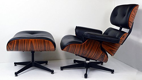 Charles Eames inspired Lounge Chair / Black Leather Light Rosewood With Ottoman by Charles Eames