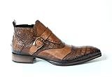 Jo Ghost 3996 Italian Cognac Leather W/Croc Print Ankle Boots With Zip & Buckle
