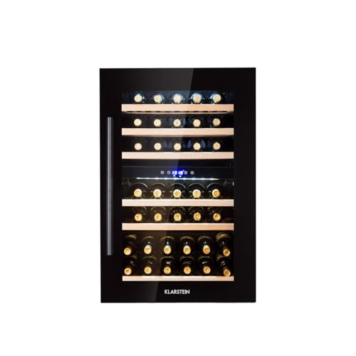 Klarstein Getränkekühlschrank Vinsider - 2 Zonen Weinkühlschrank mit Glastür, Leiser Flaschenkühlschrank, Weinschrank für Bier & Getränke, Weinkühler 5-22°C, 132 L, 35 Flaschen, Schwarz