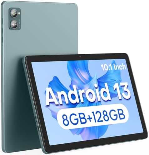 Android Tablet 10.1 inch Android 13 Tablet,8(4+4) GB&128GB Storage(Expand to 512GB), Dual 13MP+5MP Camera, 6800mAh, WiFi, Bluetooth 5.0,GPS