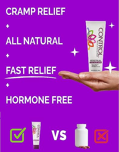 control menstrual cramp relief cream topical pain relief for period cramps and pms period relief products fast and effective easy to use safe for all ages hormone free all natural 3 oz tube