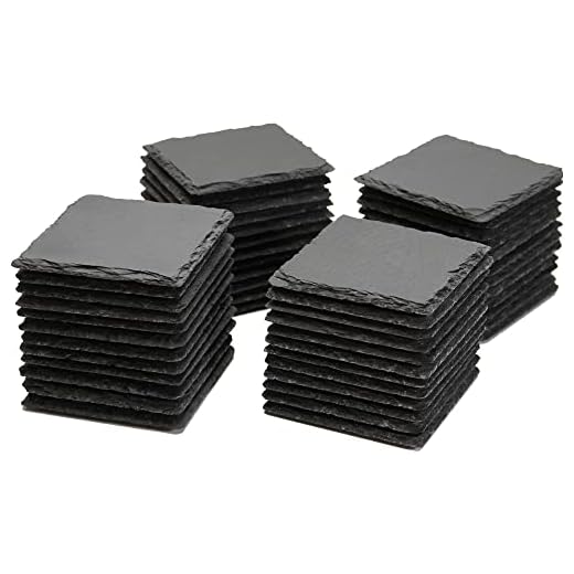 Pacote com 48 porta-copos Lingluox de 10 cm x 10 cm de ardósia preta para bar de bebidas, cozinha, casa, copo a granel, porta-copos, bordas ásperas naturais feitas à mão, quadrado (48)