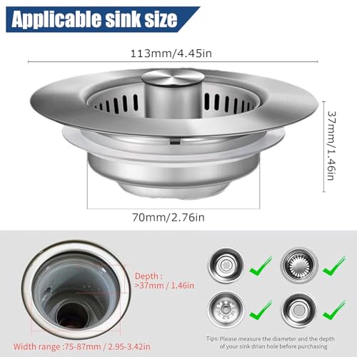 Colador para fregadero de cocina de acero inoxidable 3 en 1 miniatura 3