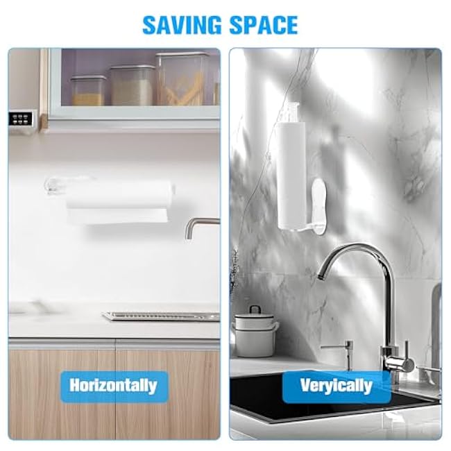 2 Pack Mounted Paper Towel Holder, Space-Saving, No Drill, Easy Install & Use, Durable Clear Acrylic, Fits Standard Rolls for Kitchen, Under Cabinet, Wall Mount, Counter