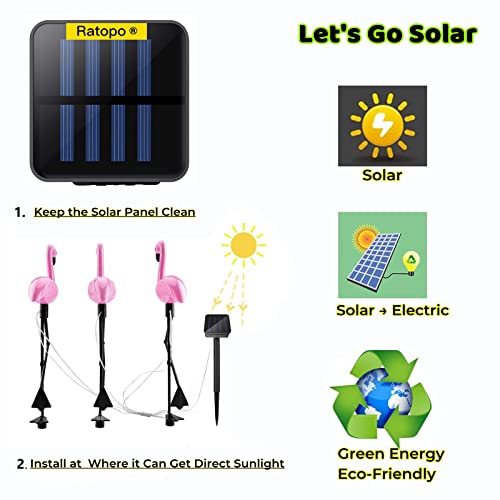 Ratopo Solar Flamingo Light 3 Pcs, Waterproof Solar Garden Lights Outdoor Decor, Pink Flamingo Garden Decor, Birthday Christmas New Home Gift, for Yard Lawn Walkway Pathway