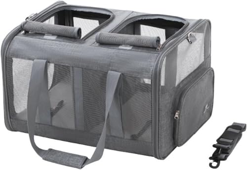 Momgla 犬 猫 キャリーバッグ 折りたたみ 拡張 犬 猫 バッグ 車用 ペットキャリーケース 特大 軽量 猫 犬キャリー 通気性が良い 移動便利 猫 2匹用 小型犬 小動物 多頭 旅行 アウトドア ポータブルケージ ペット用キャリー 荷重17.5 K