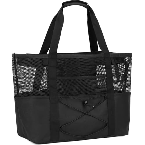Image of Fammart Mesh Beach Bag for Women, Large Beach Toy Pool Bag with Zipper Pocket, SandProof Cruise Essentials 2026 Family Travel