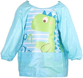 NA Kids Art Smocks Childrens Toddler Waterproof Art Aprons Long-sleeved Play Apron with 2 Pockets for Painting Eating Craft Clay Water Play Toddler (Dinosaur)