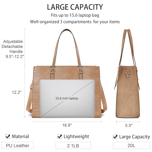 Laptop Bag for Women 15.6 Inch Laptop Tote Bag Leather Classy Computer Briefcase for Work Waterproof Handbag Professional Shoulder Bag Women Business Office Bag Large Capacity Grey