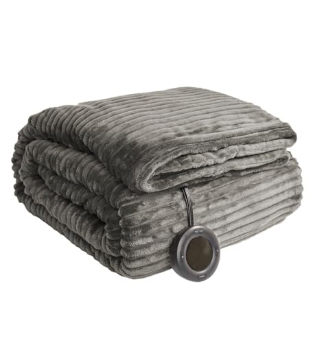 HOMISPRITE Heated Blanket Twin Size, 6 Heat Levels Electric Blanket, Grey