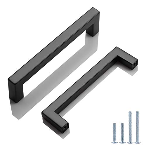 Probrico 10 Pack Hole Center 128mm Kitchen Cabinet Handle Stainless Steel Wardrobe Drawer Pulls Black Wardrobe Door Knobs 12mm*12mm