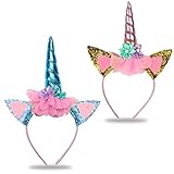 ACCESORIOS DE FIESTA - 2 * diademas de cuerno de unicornio en diferentes colores (azul, rosa). Las horquillas son muy buenas para las fiestas, se pueden combinar con la ropa, son lindas y bonitas. Se puede usar en casa o mientras viaja todo el día.