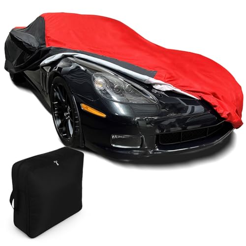 C6 Corvette Car Cover - Custom Fit Outdoor/Indoor Protection Ultraguard Plus 300 Denier Water Resistant for 2005-2013 C6, Z06, ZR1, Grand Sport Corvettes (Red/Black)