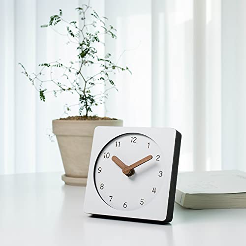 Mooqs Wooden Silent Non-Ticking Battery Operated Decorative Small Mini Analog Modern Shelf Desk Table Mantel White Clock For Home, Office, Living Room, Bed Room (Classic Square) #TOP4